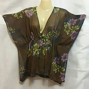 Body Central Sheer Flowy Brown Floral Poncho Top